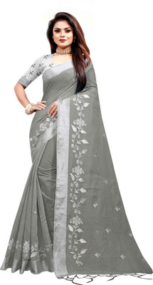 Vleez Embroidered Ilkal Chanderi Saree(Grey)