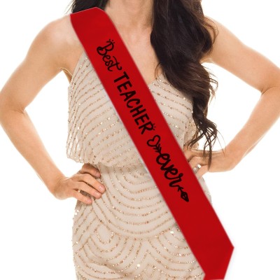 hubops Best Teacher Ever sash for Men & Women. Party, Even, Gifts, Decorations. Red