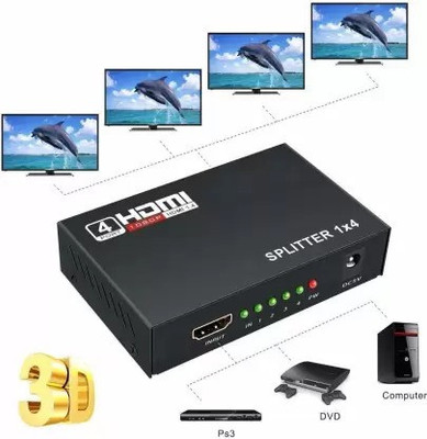 Etzin HDMI Splitter 1 in 4 Out, Supports 3D 4K x 2K @30HZ Media Streaming Device(Black)