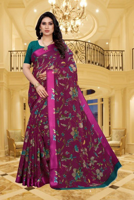 Gugaliya Printed Daily Wear Cotton Linen, Chanderi Saree(Purple)