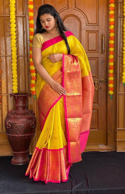 Marziyaa Woven Banarasi Jacquard Saree(Yellow)