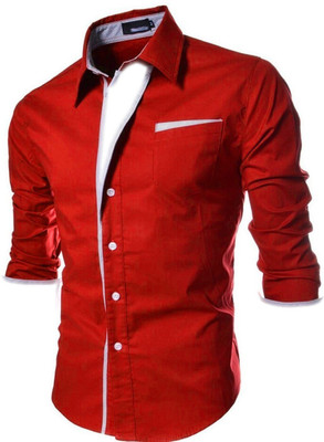 N T FASHION Men Self Design Party Red Shirt