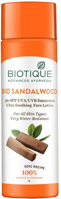 BIOTIQUE Sandalwood 50+ SPF UVA/UVB Sunscreen Face Lotion Water Resistant, 190ml (190 ml)