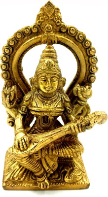 ARIHANT CRAFT Hindu Goddess Saraswati Idol Sarasvati Statue Sculpture Hand Work Decorative Showpiece  -  15 cm(Brass, Yellow, Gold)