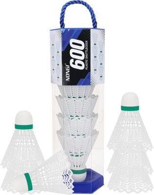 Nongi 600 Plastic Badminton Shuttle Pack Of 6 For Indoor Outdoor Badminton Sports Plastic Shuttle  - White(Medium, 77, Pack of 6)