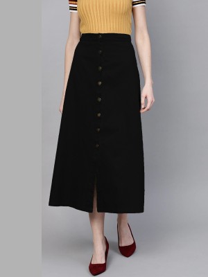 KH Enterprise Solid, Embellished Women Regular Black Skirt