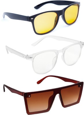 KiwiCaves Wayfarer, Retro Square Sunglasses(For Men & Women, Yellow, Clear, Brown)