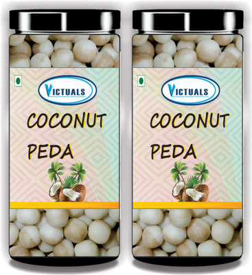 Victuals Coconut Peda 400g | Real Coconut Toffee Candy | Soft & Chewy Nariyal Peda Plastic Bottle(2 x 200 g)
