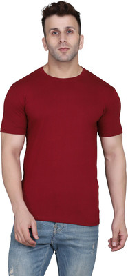 MOON IN Solid Men Round Neck Maroon T-Shirt