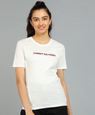 TOMMY HILFIGER Printed Women Round Neck White T-Shirt