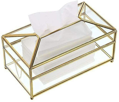 the unique designs 1 Compartments Glass, Steel Tissue & Napkin Holder(Gold)