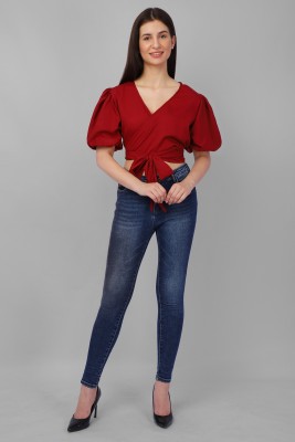 Leading Fashion Casual Solid Women Maroon Top