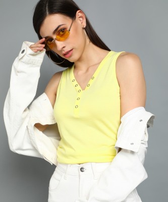 METRONAUT Casual Solid Women Yellow Top