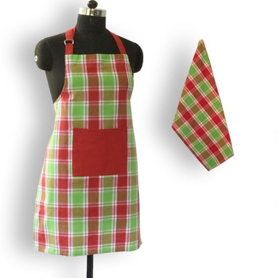 Lushomes Cotton Home Use Apron - Free Size(Red, Green, Single Piece)