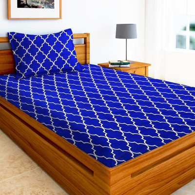 AEROHAVEN 180 TC Microfiber Single Printed Flat Bedsheet(Pack of 1, Blue)