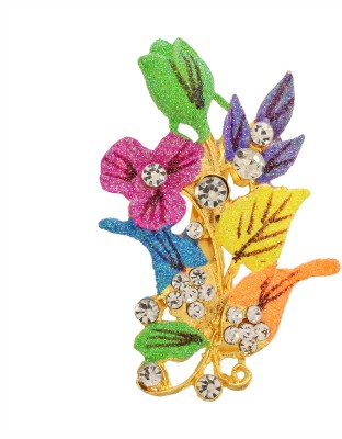 MissMister Brass Goldplated Flower design Colourful pallu pin, Brooch Men women Brooch(Yellow, Pink, Red, Green, Blue)