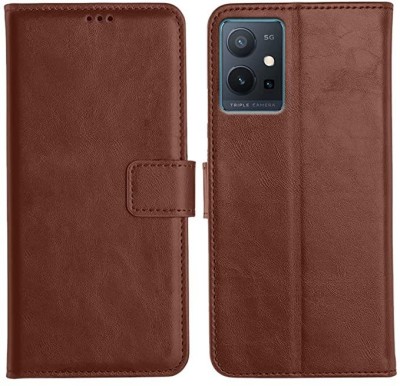 Kosher Traders Flip Cover for Leather Magnetic Vintage Flip Wallet Case Cover For Vivo T1 5g(Brown, Cases with Holder)