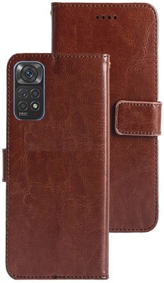 Kosher Traders Flip Cover for Leather Magnetic Vintage Flip Wallet Case Cover For Xiaomi redmi note 11S 5G(Brown, Cases with Holder)