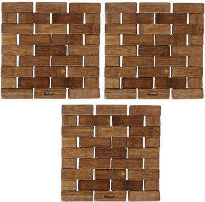 Nimbose Square Reversible Bamboo Coaster Set(Pack of 3)