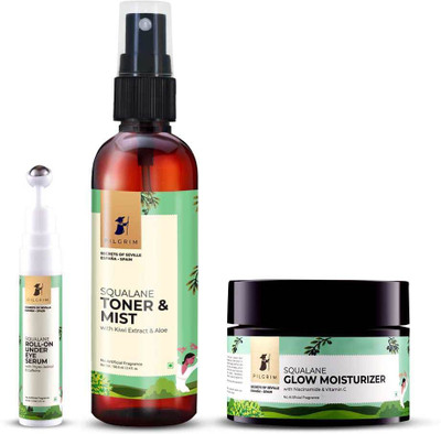 Pilgrim Dreamy Skin Squalane-Rich Hydration Kit,Under Eye Cream for Wrinkles with Roller(3 Items in the set)