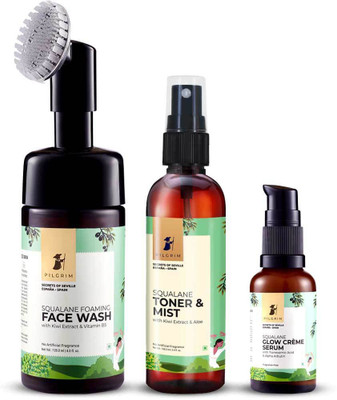 Pilgrim Get Set Glow Routine Facial Combo,Serum for Face Glowing & Brightening, Hydration(3 Items in the set)