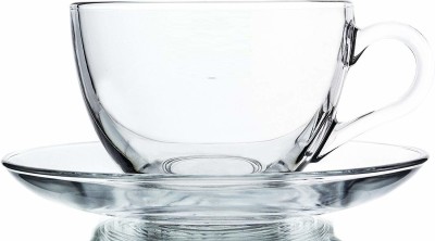 AFAST Pack of 1 Glass Stylish And Designer Transparent Glass Tea/ Coffee Serving Cup With Plate(Clear, Cup and Saucer)