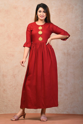 FrionKandy Women Gown Red Maxi/Full Length Dress