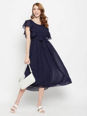 FASHIONS 360 Women Fit and Flare Blue Midi/Calf Length Dress