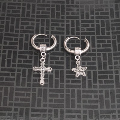 Sullery Christ Jesus Cross With Just for you Star Ear Stainless Steel Hoop Earring, Stud Earring, Drops & Danglers, Huggie Earring, Tunnel Earring