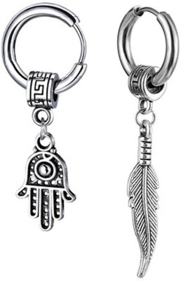 M Men Style Fatima Hamsa Hand Palm With Chrismas Gift Feather Long Chain Metal Drops & Danglers