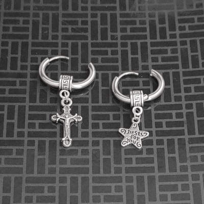 Sullery Just for you Star Ear With Christ Jesus Cross Stainless Steel Hoop Earring, Stud Earring, Drops & Danglers, Huggie Earring, Tunnel Earring