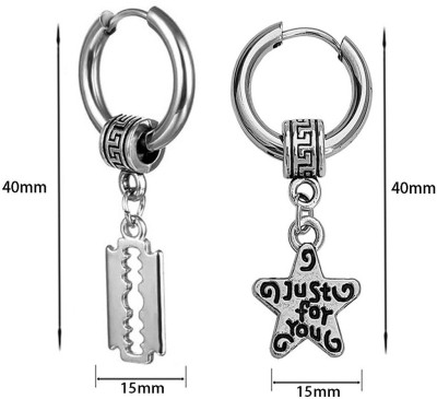 Sullery Razor Blade Dangle Huggie With Just for you Star Ear Stainless Steel Hoop Earring, Stud Earring, Drops & Danglers, Huggie Earring, Tunnel Earring