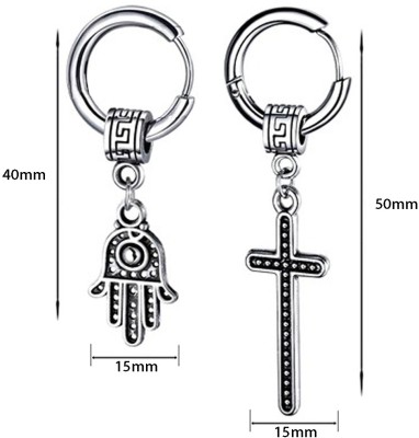 Sullery Fatima Hamsa Hand Palm With Christ Jesus Cross Hoops Stainless Steel Hoop Earring, Stud Earring, Drops & Danglers, Huggie Earring, Tunnel Earring