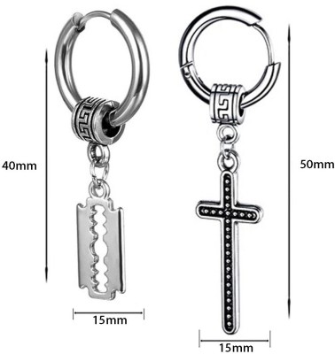 Sullery Razor Blade Dangle Huggie With Christ Jesus Cross Dangle Hoop Stainless Steel Hoop Earring, Stud Earring, Drops & Danglers, Huggie Earring, Tunnel Earring