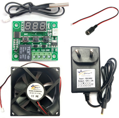 DHRUV-PRO W1209 Digital Thermostat Temperature Sensor-12V 2A Power Adaptor Power Supply Ac Input 100-240V Dc Output 12Volt 2Amps &12V DC Cooling Fan Frequently Bought Together COMBO Temperature Sensor and Controller Electronic Hobby Kit