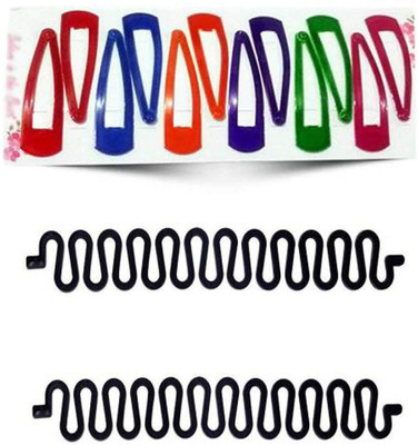 Sharum Crafts 12 Multi Tic Tac & 2Pc French Choti Maker Hair Accessory Set(Multicolor)