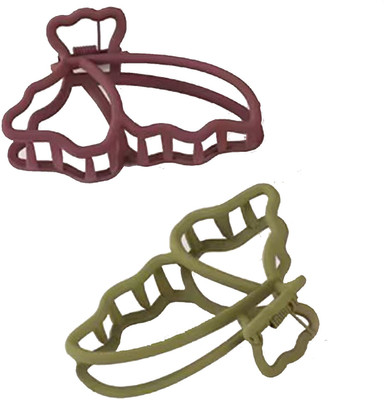 ASG Set of 2 High Quality Butterfly Matte Clutcher / Hair Claw Clips for Girls Hair Claw(Brown, Green)