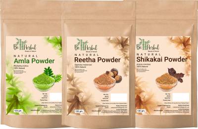 BE HERBAL Amla+Reetha+Shikakai powder Combo Pack for Black Hair Color, Shining (3-in-1)