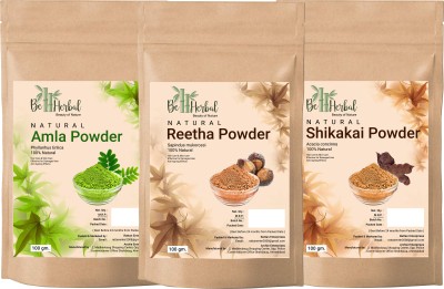 BE HERBAL Amla+Reetha+Shikakai powder Combo Pack for Black Hair Color, Shining (3-in-1)(300 g)