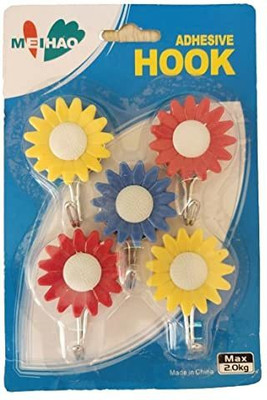 Robin Self Adhesive flower shape 5 Pieces, Load Capacity Hook hanger key holder Hook 1(Pack of 5)