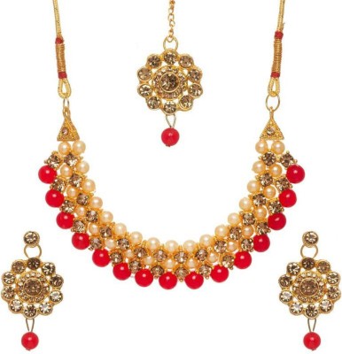 URBANELA Alloy Gold-plated Red, Gold, Beige Jewellery Set(Pack of 1)