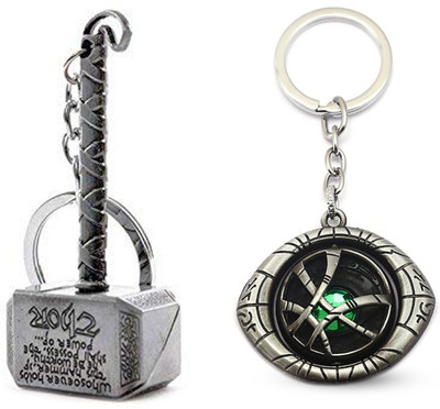 AG MOTO Metal Thor Hammer Keychain & Silver Doctor strange Rotating eye of agamotto Key Chain