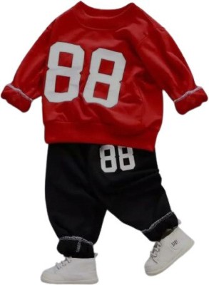 BABU TABU ENTERPRSIS Baby Boys & Baby Girls Party(Festive) T-shirt Pant(RED, BLACK)