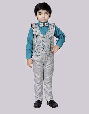 Good Doo Apparel's Boys Festive & Party Shirt, Waistcoat and Pant Set(Green Pack of 1)