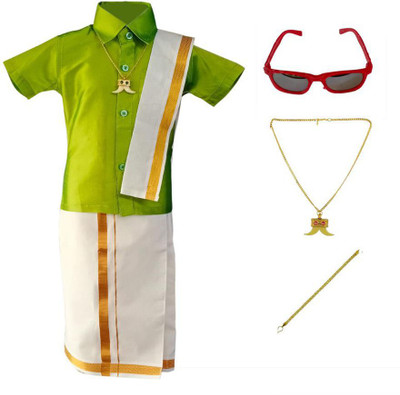 Kids Stylish Boys Festive & Party Shirt & Dhoti Set(Green Pack of 1)