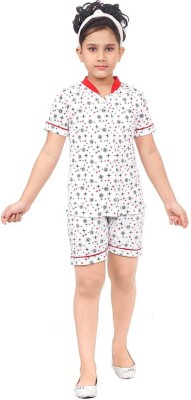 Style Junction Kids Nightwear Girls Printed Fleece Blend(White Pack of 1)