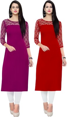 HEMANG FASHION Women Solid A-line Kurta(Purple, Red)