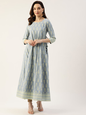 Hisham Women Printed Anarkali Kurta(Grey)