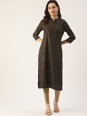 KBZ Women Printed Straight Kurta(Dark Green)