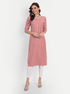 Fentacia Women Striped Straight Kurta(Pink)